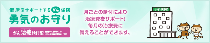 がんばれるがん保険 勇気のお守り がん保険（2010）BⅡ型　がんによる入院と手術の費用はもちろん長期にわたる通院・往診も一生涯保障します。