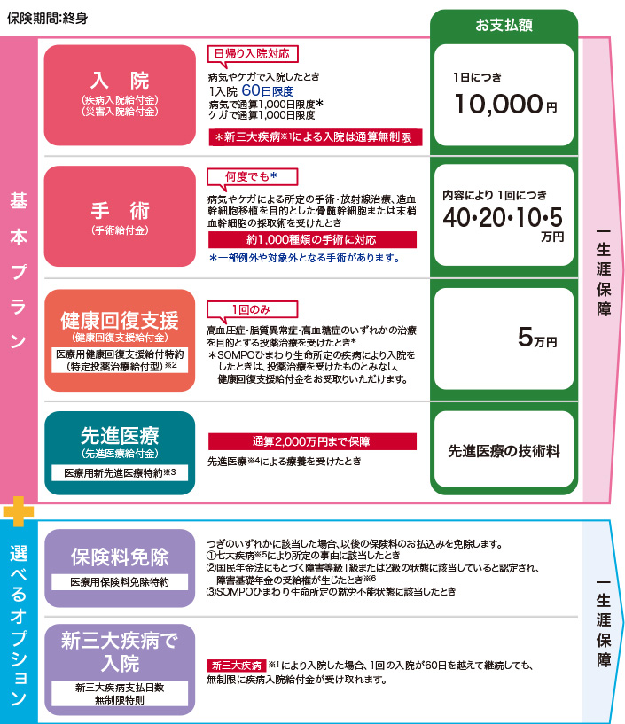 健康のお守り 医療Ⅰ型：保障内容10.000円プラン